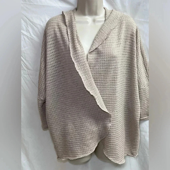 Abound Beige Waffle Knit Hooded Sweater Women’s Large Lightweight Tan - Picture 1 of 5